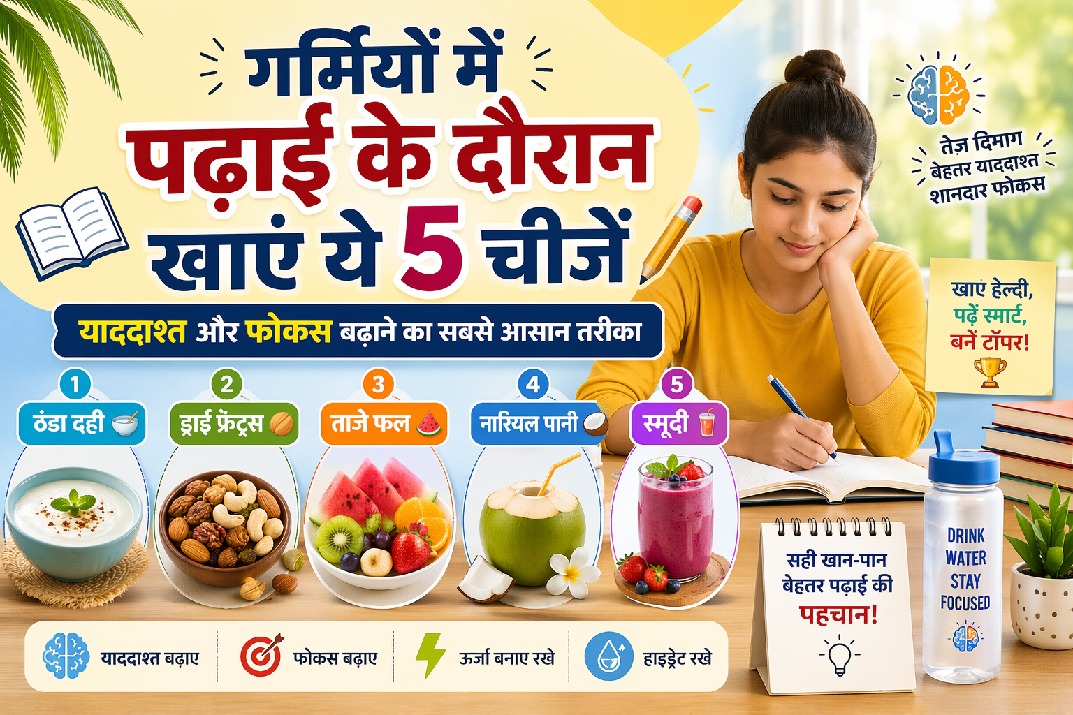 गर्मियों में पढ़ाई के दौरान खाएं ये 5 चीजें